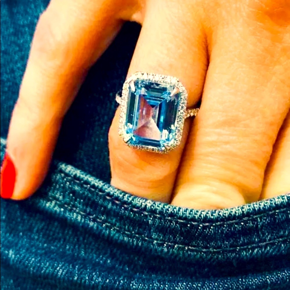- 7.87 London Blue Topaz Diamond Cocktail Ring huge gorgeous